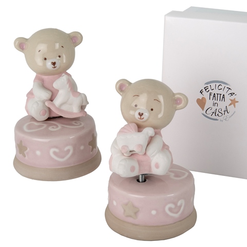 Bomboniere Battesimo Carillon Orsetto Rosa con Cuore