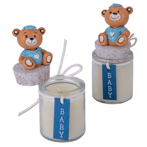 Bomboniere Battesimo Candela Baby Orsetto Celeste