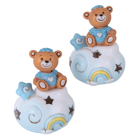 Bomboniere Battesimo Baby Orsetto Celeste Led con Cuore Stelle e Arcobaleno