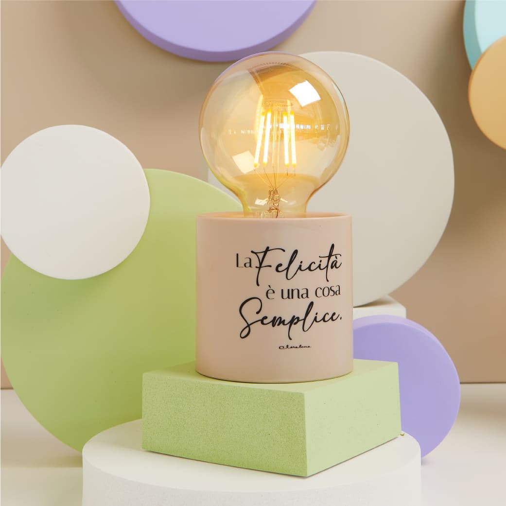 Bomboniere Matrimonio Lampada Beige LED con Base in Porcellana con Frase - Claraluna 2025