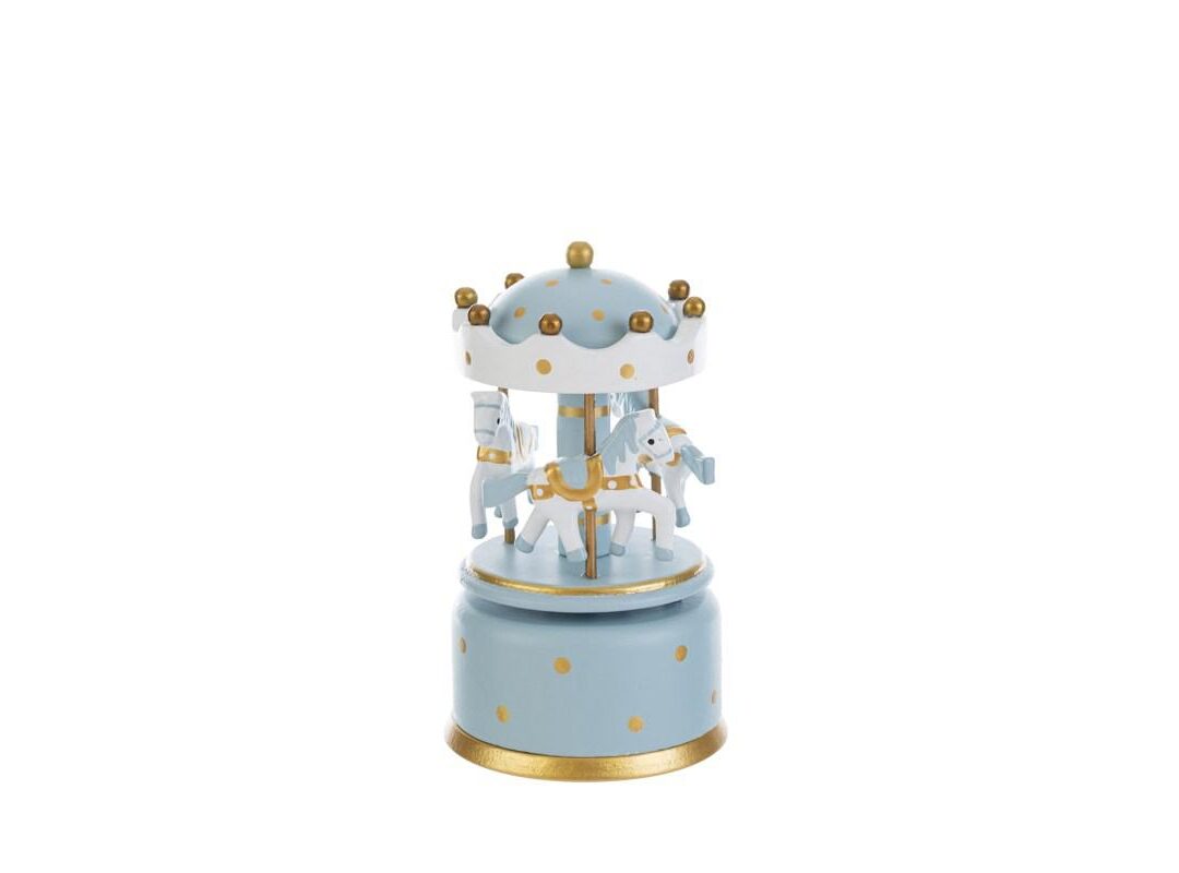BOMBONIERA BATTESIMO CARILLON LEGNO GIOSTRINA CELESTE C/SHOPPER