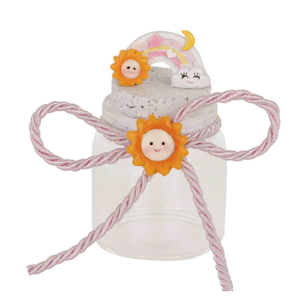 Bomboniere Battesimo Barattolo Porta Confetti Arcobaleno Rosa
