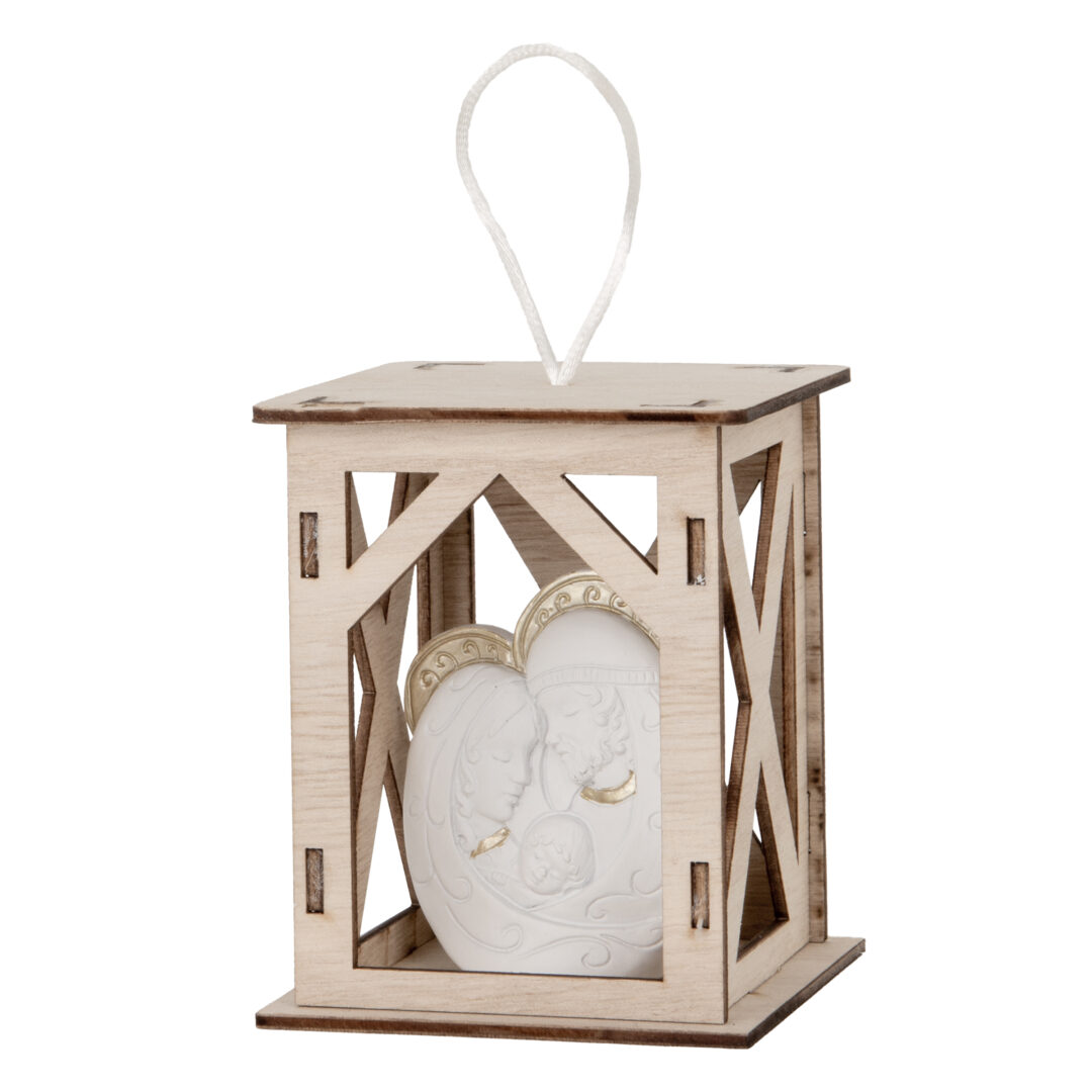 BOMBONIERA ICONA SACRA FAMIGLIA LANTERNA CON LED IN LEGNO