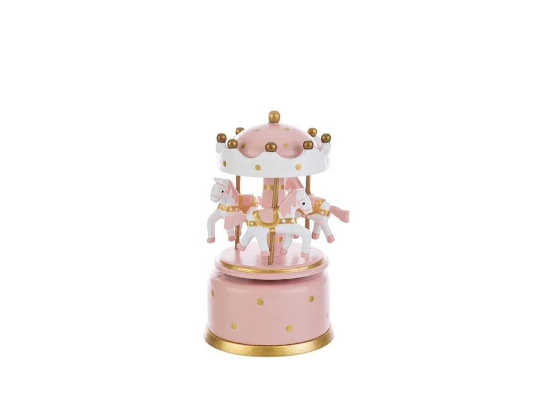 BOMBONIERA BATTESIMO CARILLON LEGNO GIOSTRINA ROSA C/SHOPPER