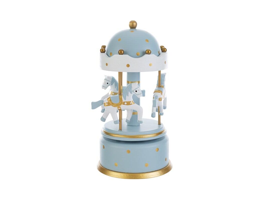 BOMBONIERA BATTESIMO CARILLON LEGNO GIOSTRINA CELESTE C/SHOPPER