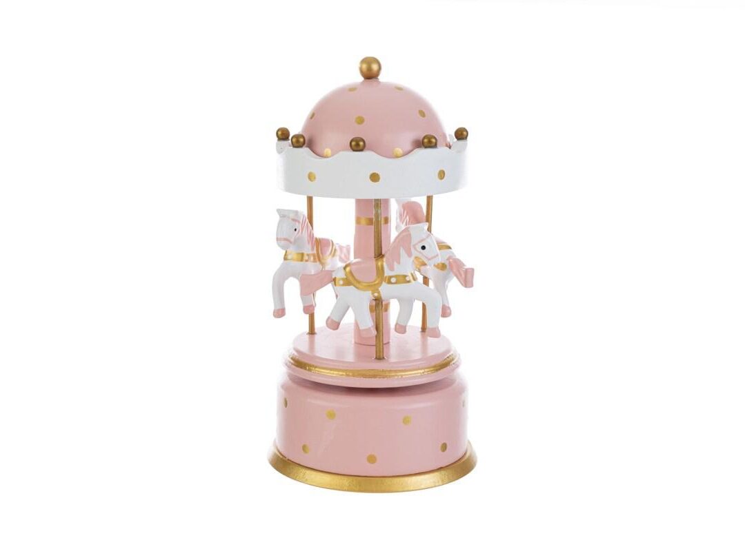 BOMBONIERA BATTESIMO CARILLON LEGNO GIOSTRINA ROSA C/SHOPPER