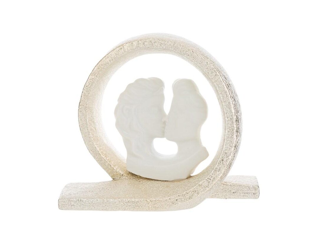 BOMBONIERA MATRIMONIO COPPIA BACIO SPOSI PORCELLANA con ASTUCCIO