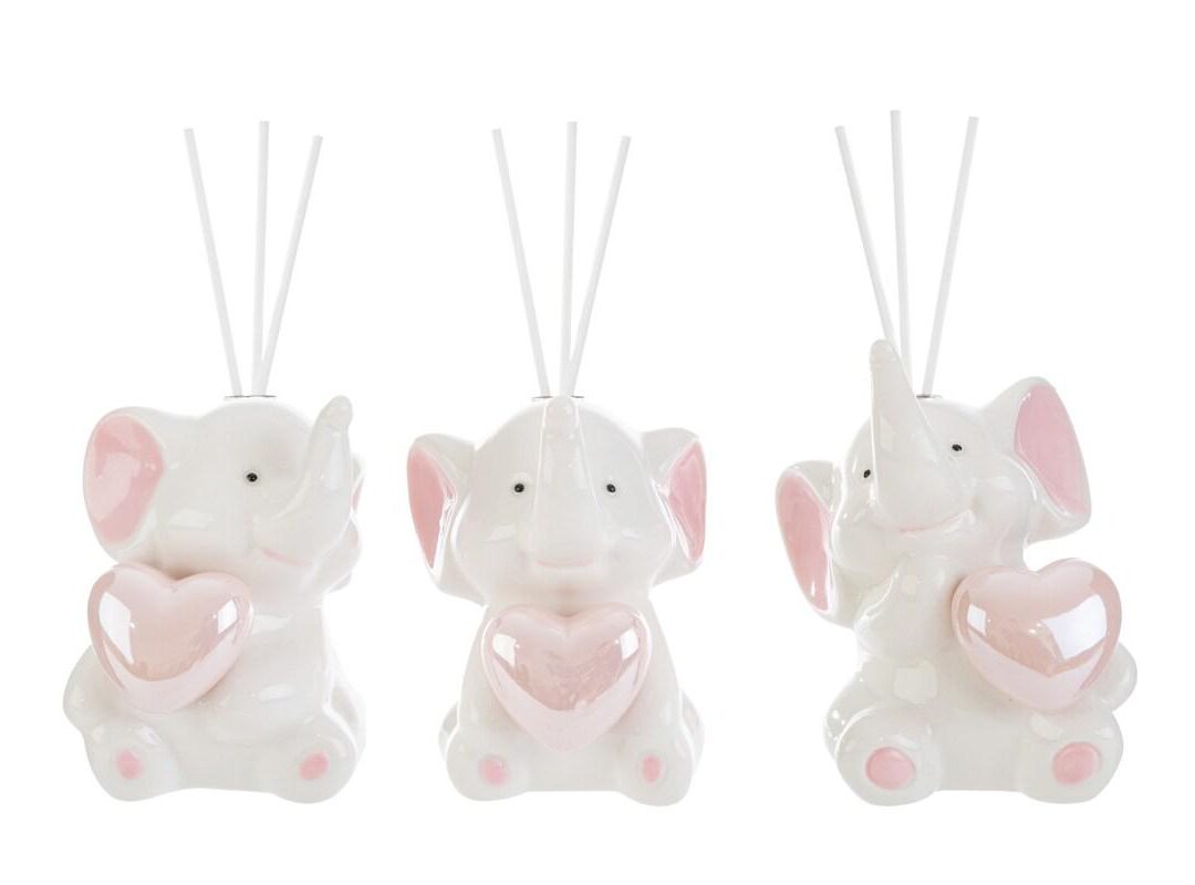 BOMBONIERA BATTESIMO PROFUMATORE ELEFANTINO PORCELLANA ROSA 3 ASSORTITI