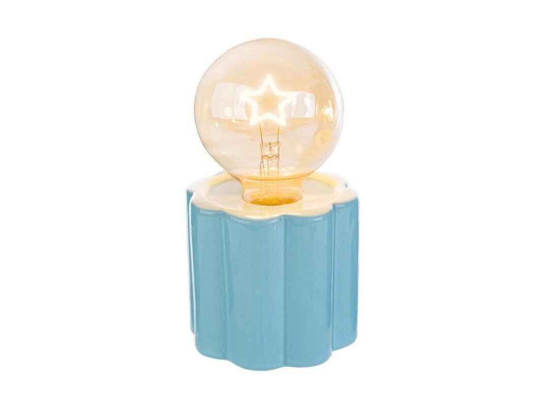 BOMBONIERA BATTESIMO LAMPADA PORCELLANA LED LOVE CELESTE C/SHOPPER