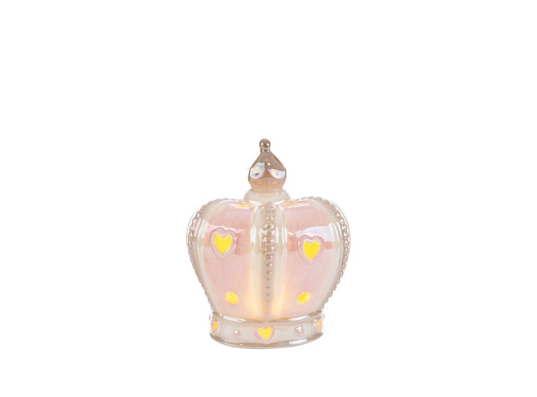 BOMBONIERA BATTESIMO CORONA PORCELLANA LED ROSA C/SHOPPER