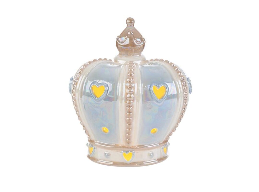 BOMBONIERA BATTESIMO CORONA PORCELLANA LED CELESTE C/SHOPPER