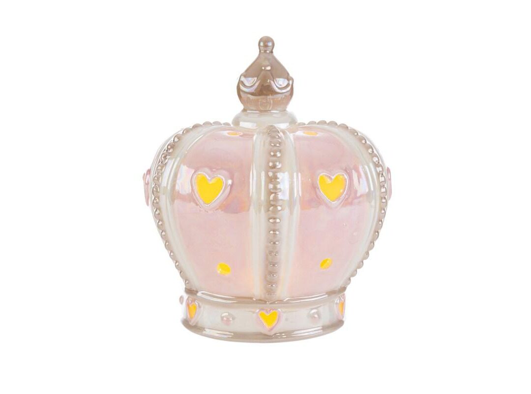 BOMBONIERA BATTESIMO CORONA PORCELLANA LED ROSA C/SHOPPER