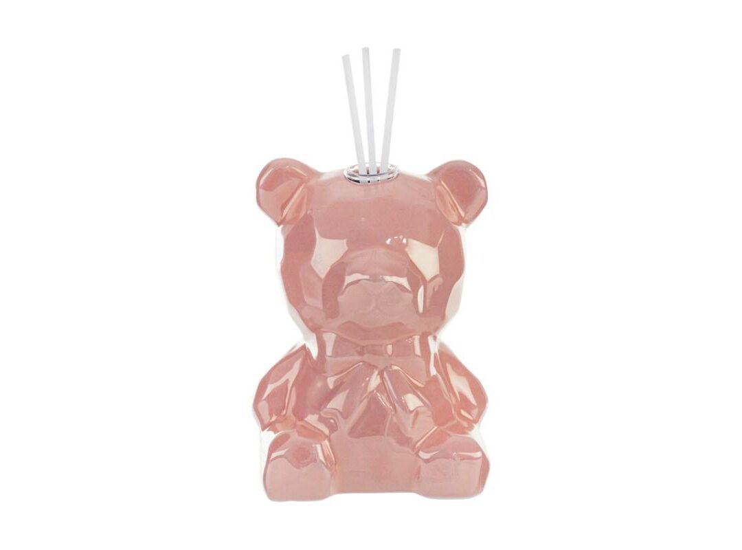 BOMBONIERA BATTESIMO ORSETTO PROFUMATORE PORCELLANA ROSA C/SHOPPER