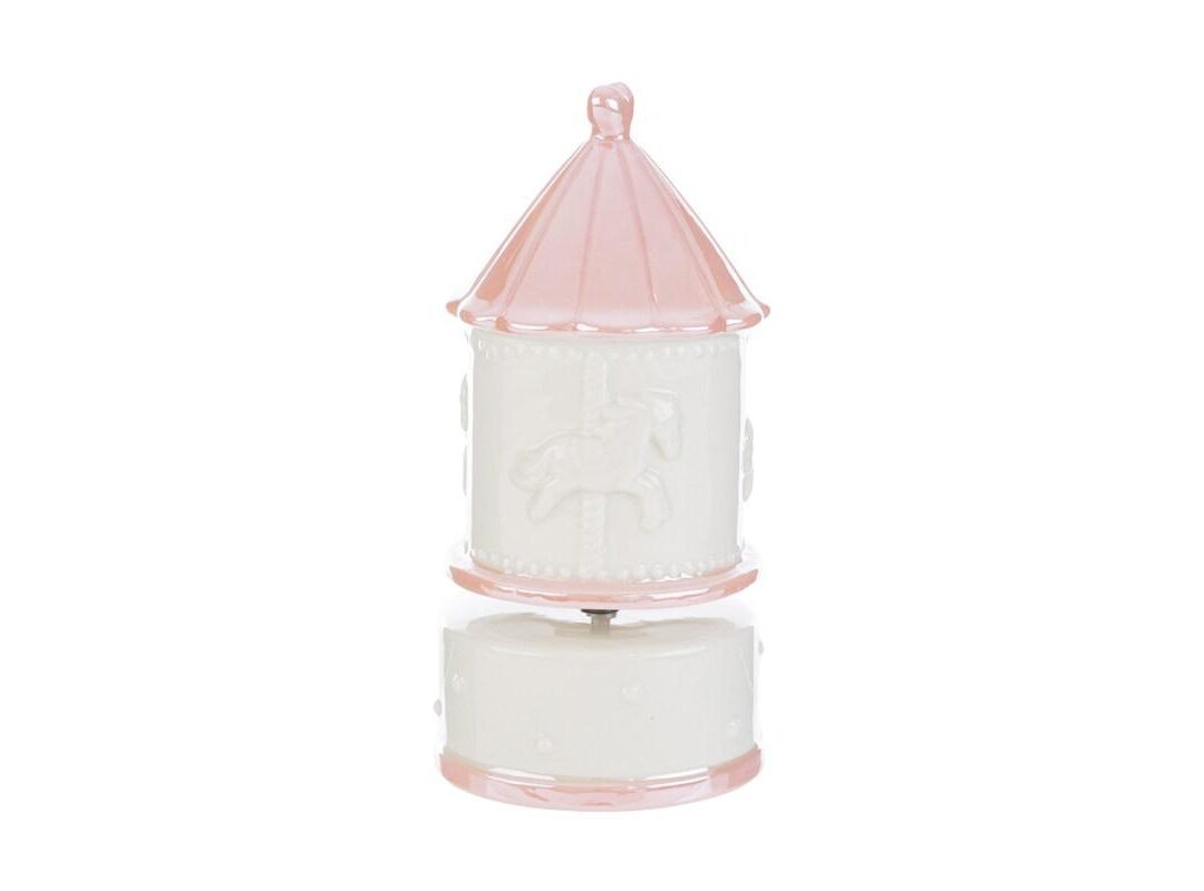 BOMBONIERA BATTESIMO GIOSTRINA CARILLON ROSA CON ASTUCCIO