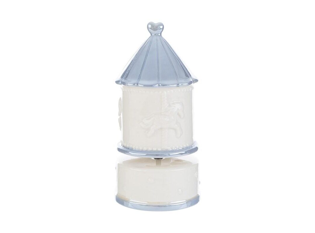 BOMBONIERA BATTESIMO GIOSTRINA CARILLON CELESTE CON ASTUCCIO