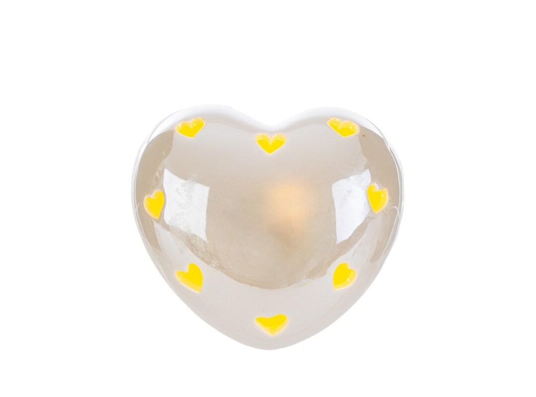 BOMBONIERA BATTESIMO CUORE PORCELLANA LED BIANCO C/SHOPPER