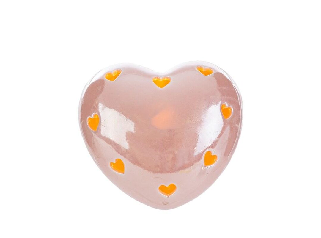 BOMBONIERA BATTESIMO CUORE PORCELLANA LED ROSA C/SHOPPER