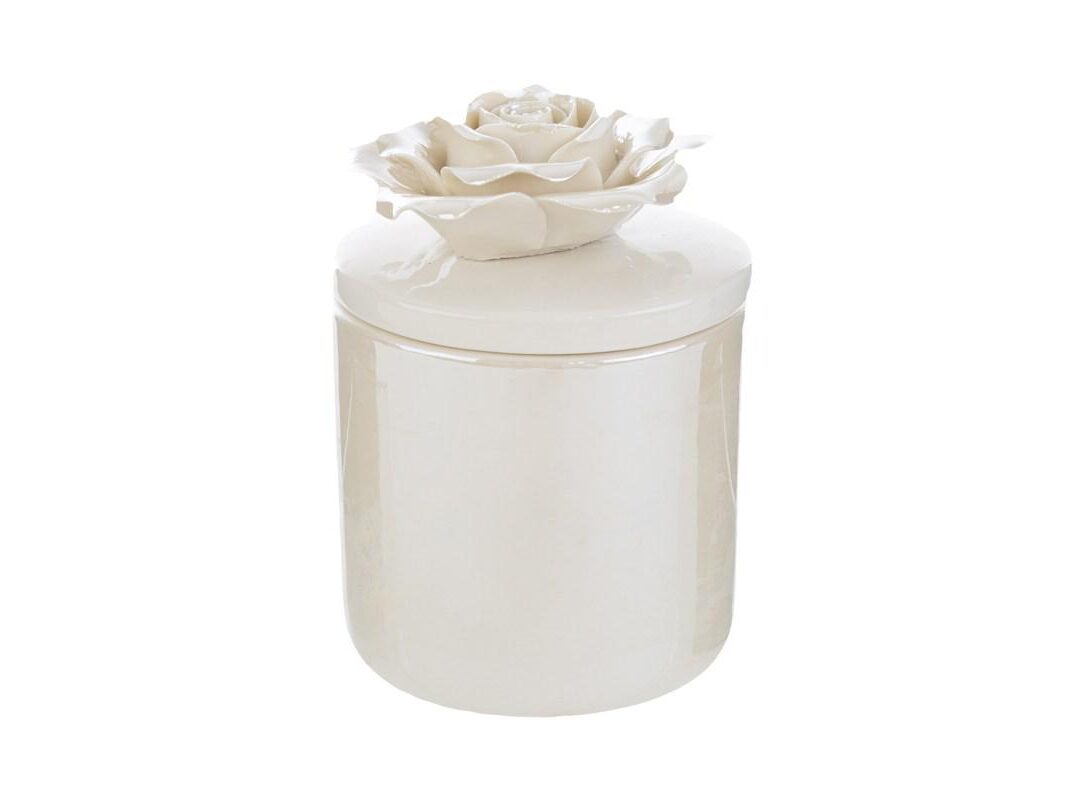 BOMBONIERA MATRIMONIO CANDELA ROSA SCATOLA PORCELLANA BIANCA CON ASTUCCIO