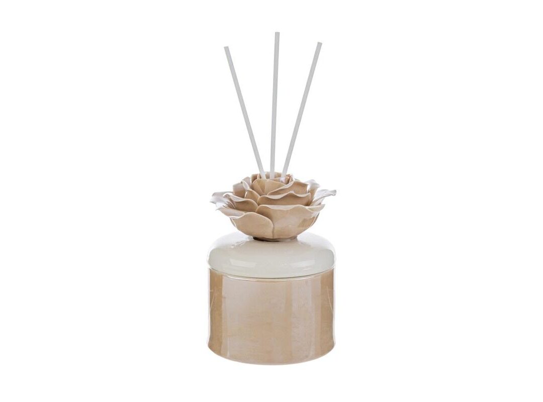 BOMBONIERA MATRIMONIO PROFUMATORE ROSA PORCELLANA BEIGE CON ASTUCCIO