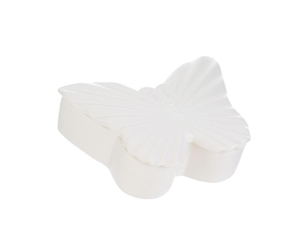 BOMBONIERA MATRIMONIO SCATOLA FARFALLA PORCELLANA BIANCA CON ASTUCCIO