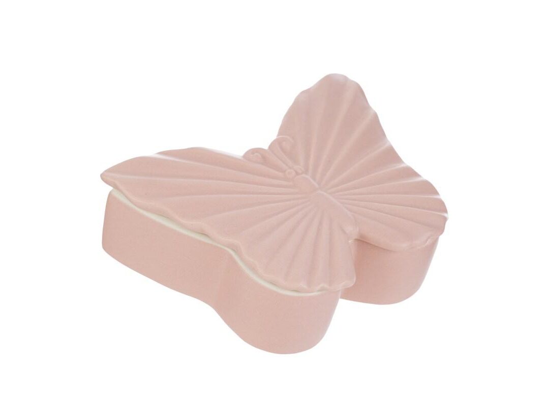 BOMBONIERA MATRIMONIO SCATOLA FARFALLA PORCELLANA ROSA CON ASTUCCIO