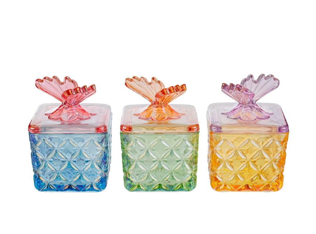 BOMBONIERA MATRIMONIO SCATOLA VETRO COLORATO 3 ASSORTITI