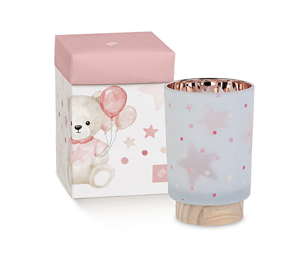 Bomboniere Battesimo Bimba Lampada Vetro Satinato con Stelle Rosa