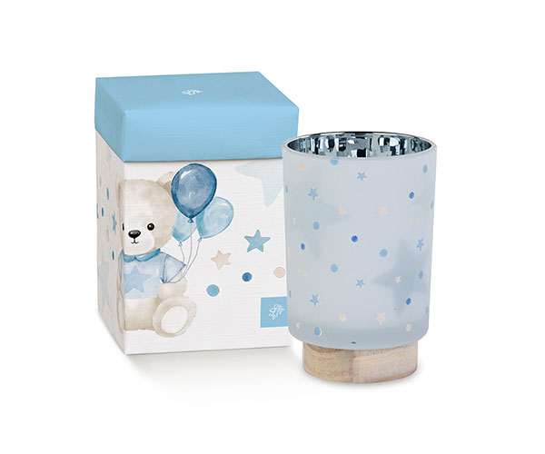Bomboniere Battesimo Bimbo Lampada Vetro Satinato con Stelle Celeste