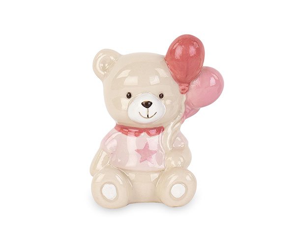 Bomboniere Battesimo Orsetto Palloncini Porcellana Bimba Rosa