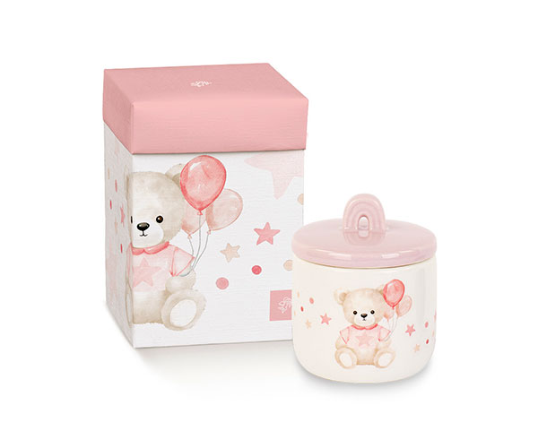 Bomboniere Battesimo Orsetto Scatola Candela Profumata Bimba Rosa