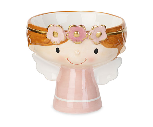 Bomboniere Battesimo Angioletto Porcellana Vasetto Bimba Rosa