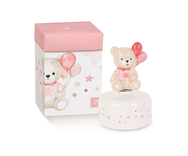 Bomboniere Battesimo Carillon Orsetto Bimba Rosa