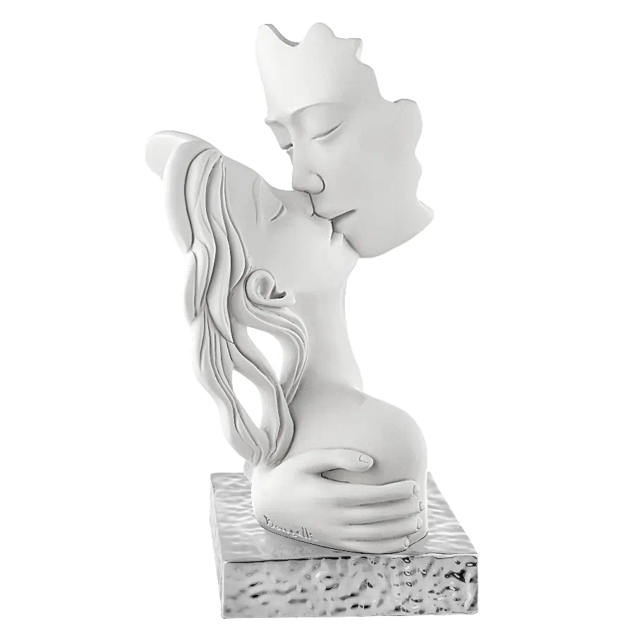 Idea Regalo Scultura Coppia Bacio Argento
