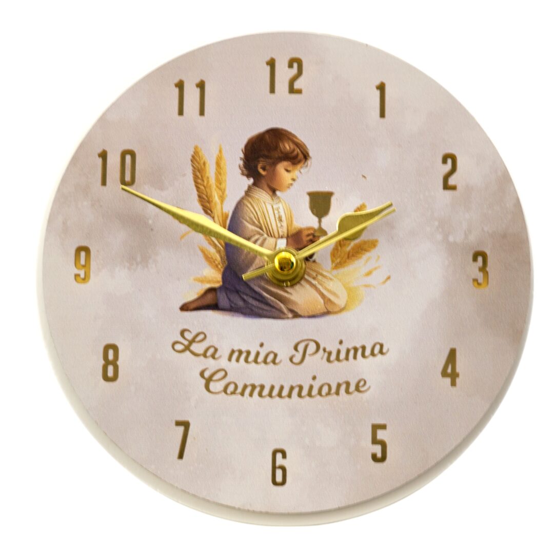 BOMBONIERA COMUNIONE OROLOGIO TONDO BIMBO CALICE DECORATO