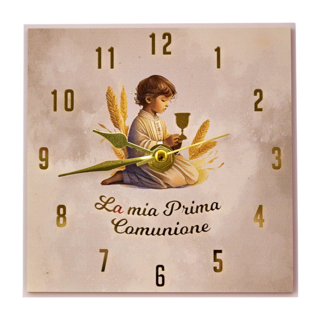 BOMBONIERA COMUNIONE OROLOGIO BIMBO CALICE DECORATO