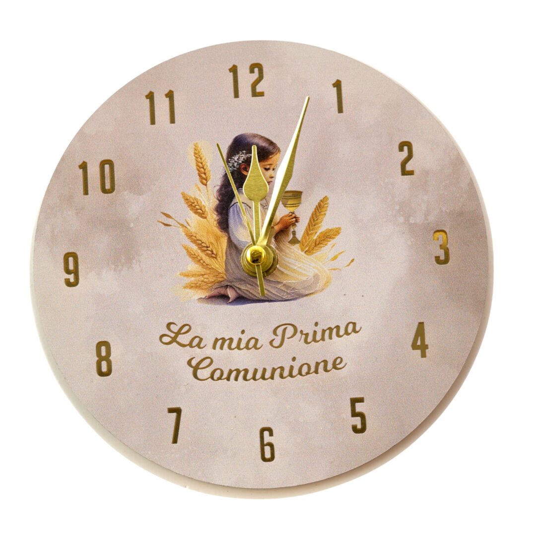 BOMBONIERA COMUNIONE OROLOGIO TONDO BIMBA CALICE DECORATO (Copia)