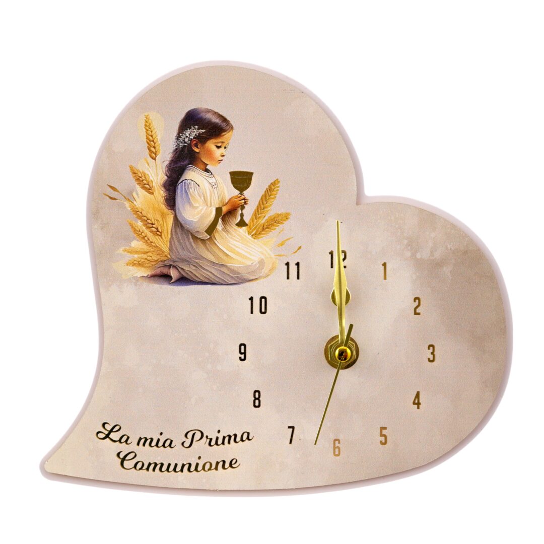 BOMBONIERA COMUNIONE OROLOGIO CUORE  BIMBA CALICE DECORATO
