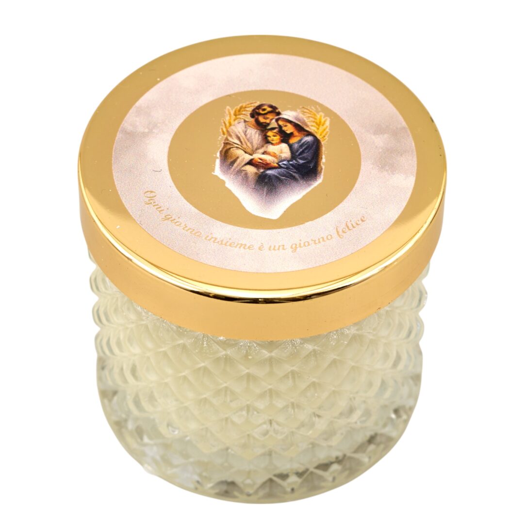 BOMBONIERA MATRIMONIO Candela con DECORO ORO SACRA FAMIGLIA