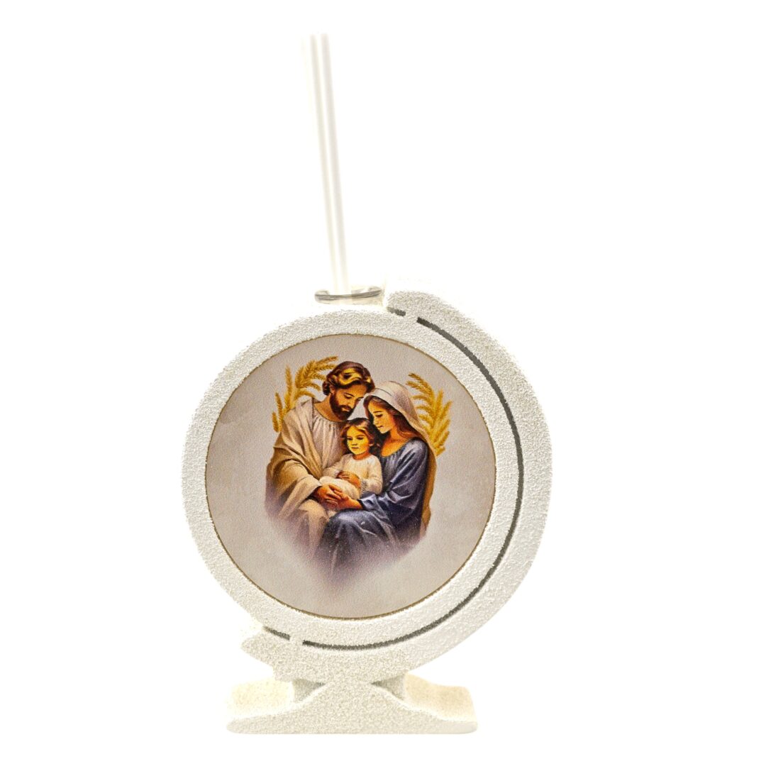 BOMBONIERA MATRIMONIO PROFUMATORE LED MAPPAMONDO con DECORO SACRA FAMIGLIA