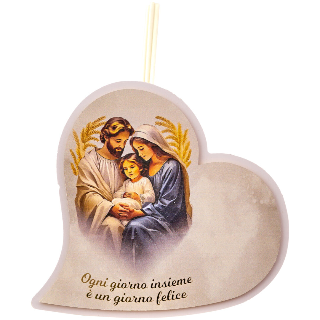 BOMBONIERA MATRIMONIO PROFUMATORE CUORE con DECORO SACRA FAMIGLIA