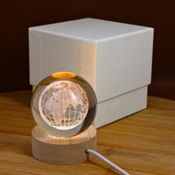 Bomboniera Matrimonio Lampada Led Mappamondo su Base Legno - Sud Time
