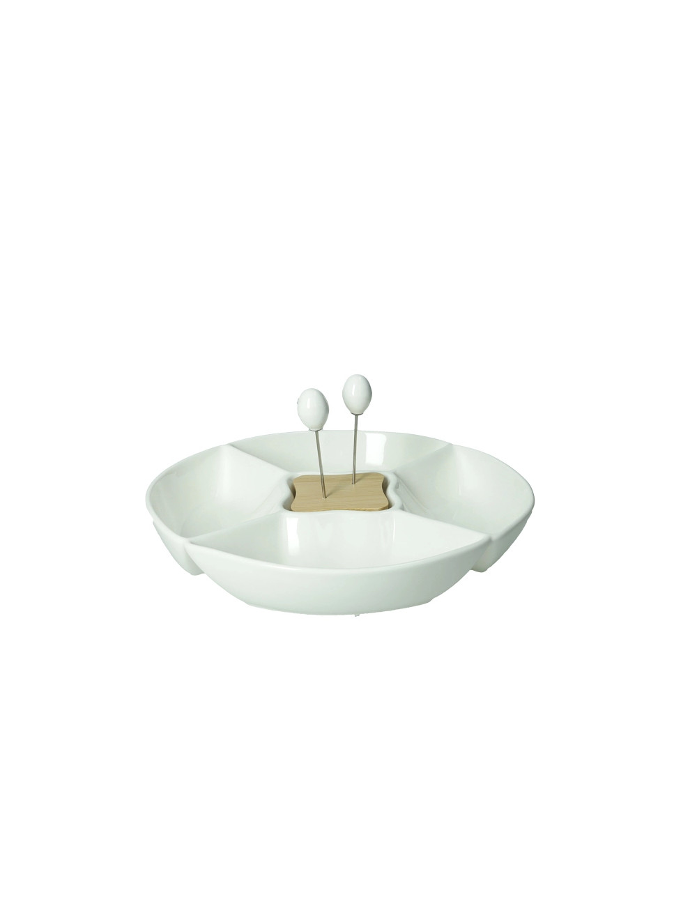 BOMBONIERA MATRIMONIO ANTIPASTIERA PORCELLANA BAMBOO C/FORCHETTINE INOX - immagine 3