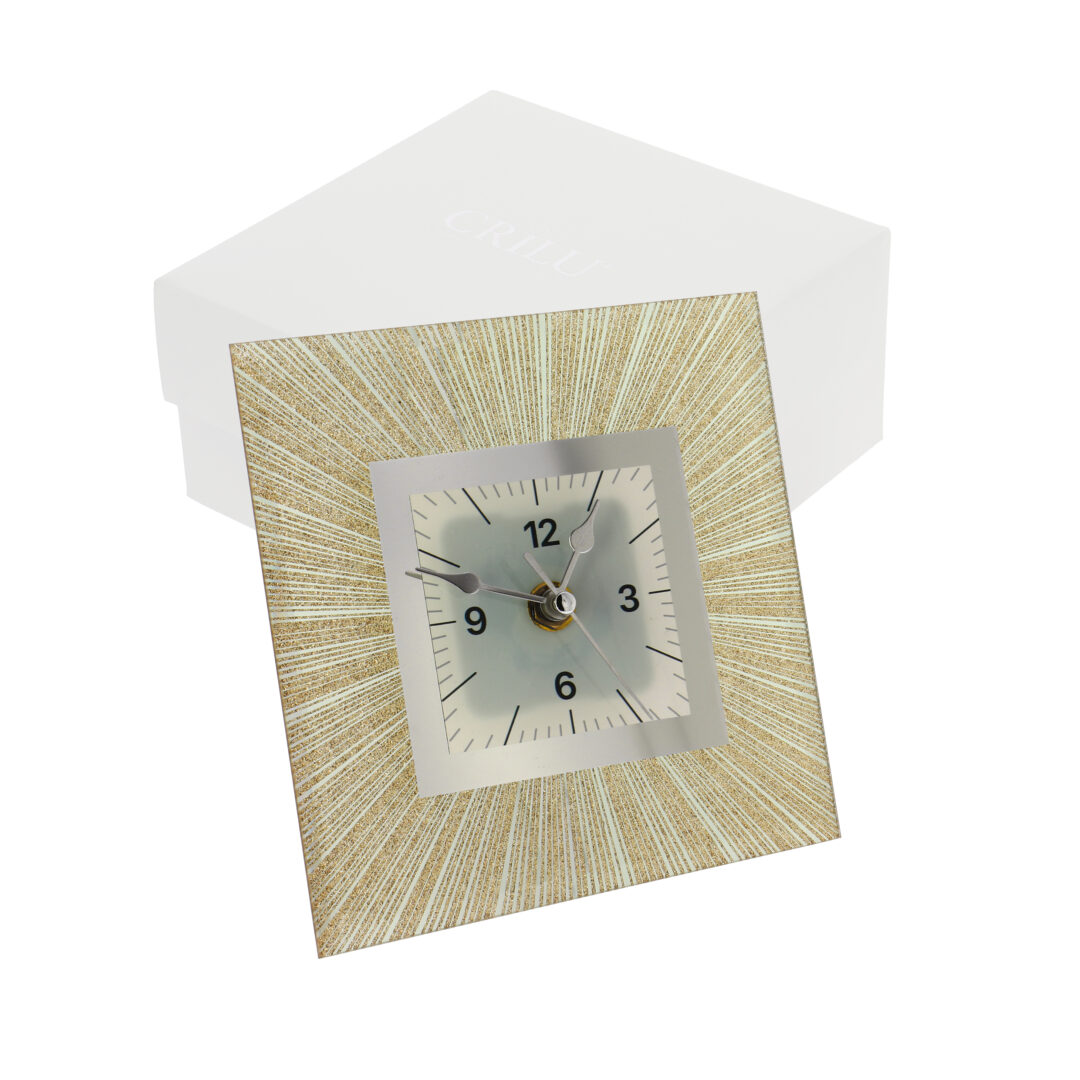 Bomboniera Matrimonio Crilù Orologio Vetro Glitter Oro con Astuccio