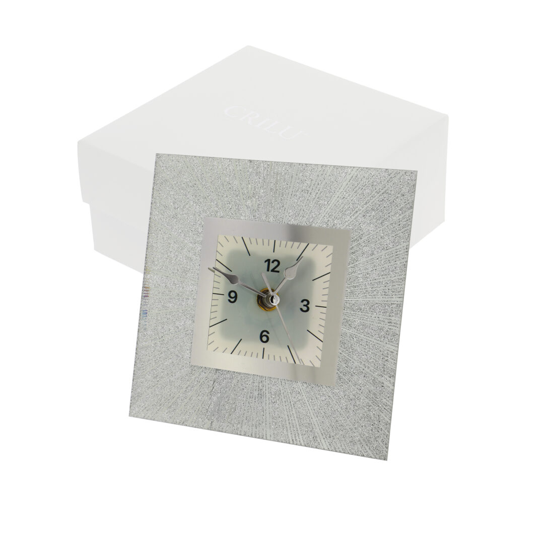 Bomboniera Matrimonio Crilù Orologio Vetro Glitter Argento con Astuccio
