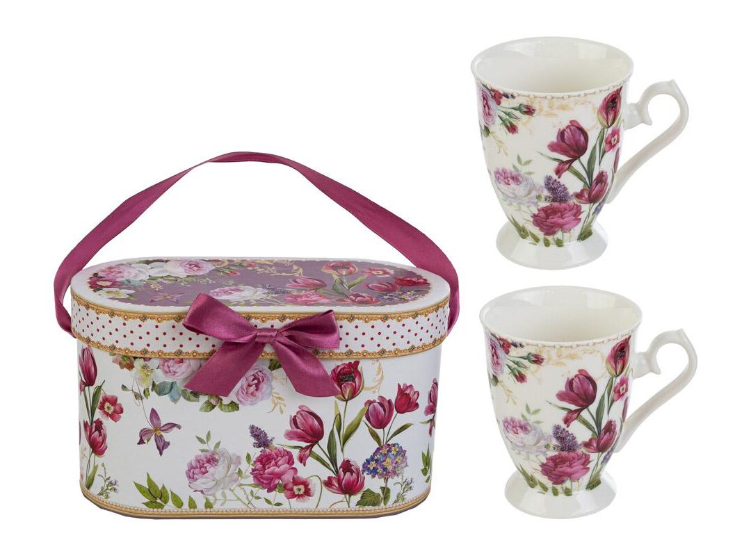 Bomboniera Matrimonio Set 2 Tazze Mug Porcellana Decorata con Astuccio