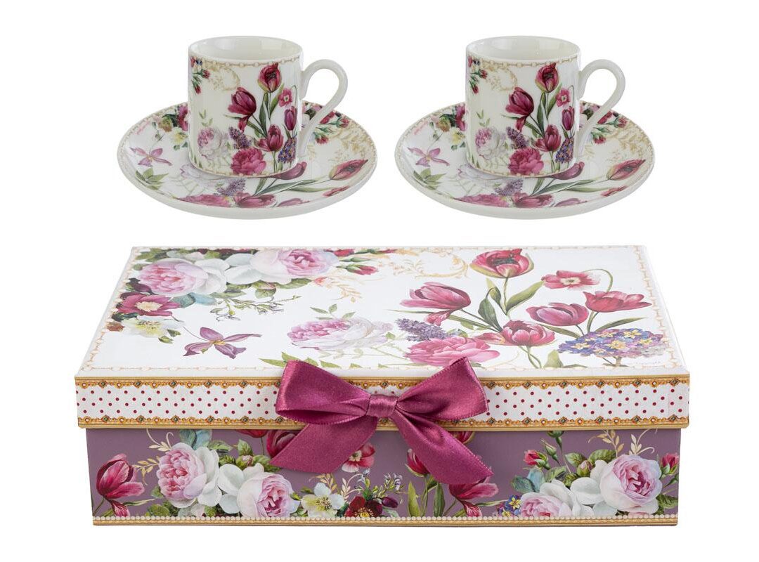 Bomboniera Matrimonio Set 2 Tazzine Porcellana Decorata con Astuccio