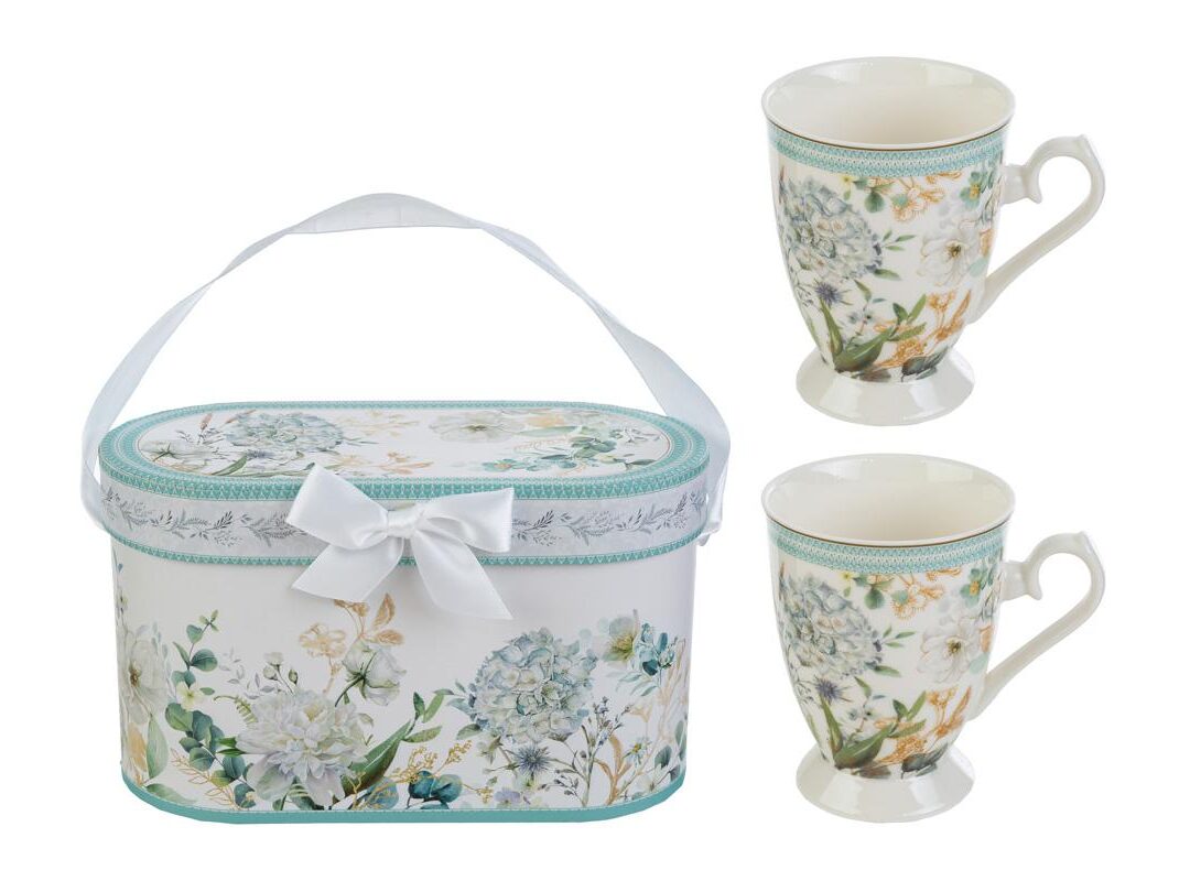 Bomboniera Matrimonio Set 2 Tazze Mug Porcellana Decorata con Astuccio