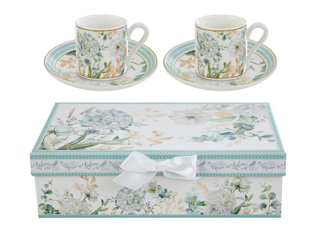 Bomboniera Matrimonio Set 2 Tazzine Porcellana Decorata con Astuccio