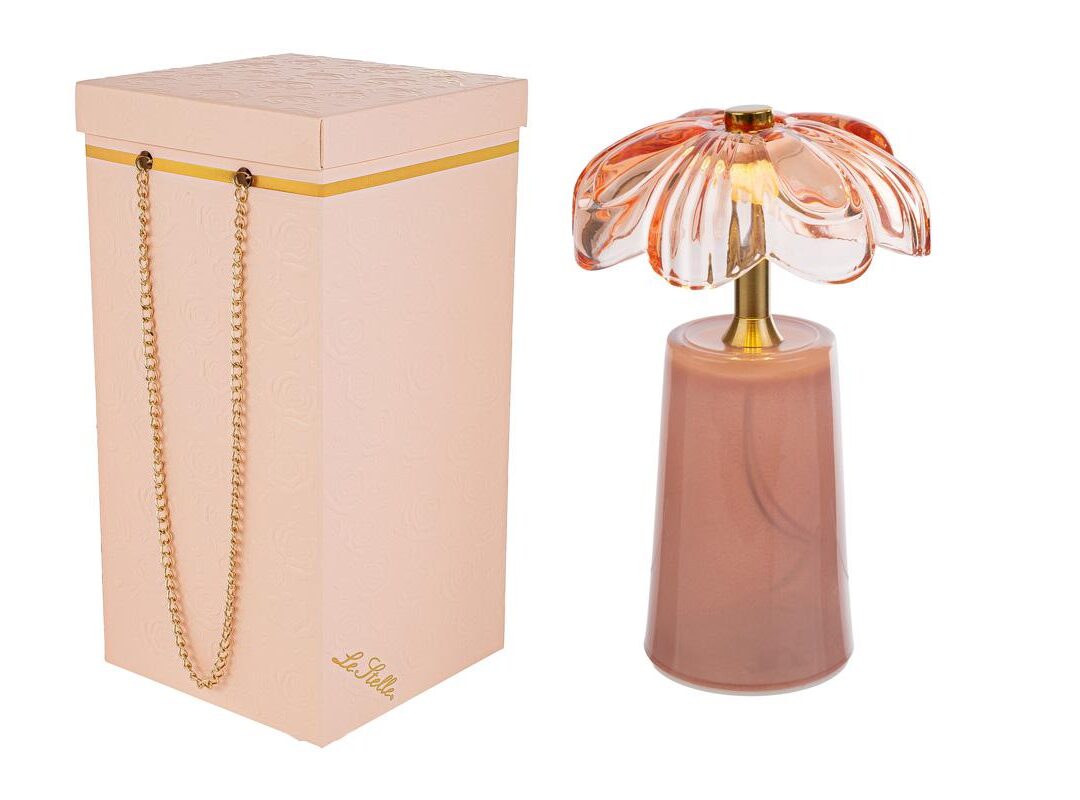 Bomboniera Idea Regalo Matrimonio Lampada Fiore Vetro Decorata con Astuccio