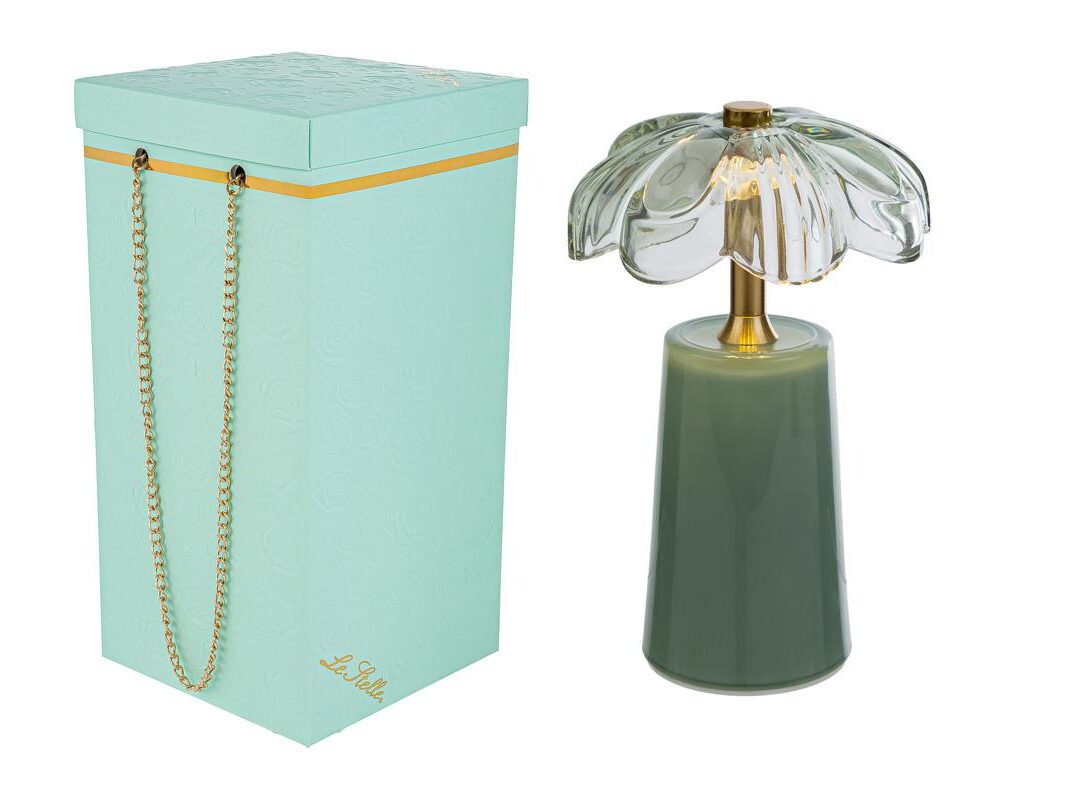 Bomboniera Idea Regalo Matrimonio Lampada Fiore Vetro Decorata con Astuccio